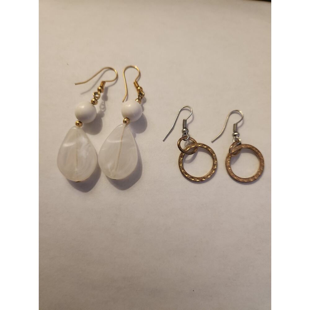 Vintage Style Earrings Bundle White Acrylic Drops & Gold Tone Hoop Dangles